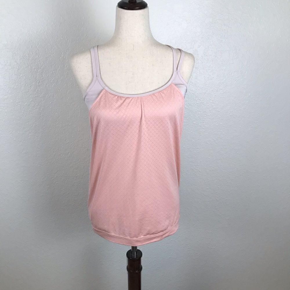 Athleta Mesh Energize pink crisscross layered tank top XS